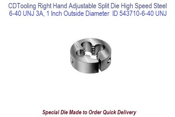.135 Inch 6-40 UNJF 3A - 1 Inch Outside Diameter Split Die High Speed Steel Old ID 543710-6-40 UNJF, 8619-6-40UNJF